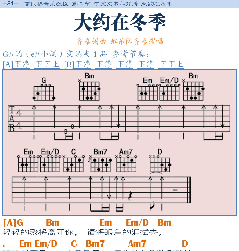 民谣吉他弹唱谱集 第31页  大约在冬季  [左上]
