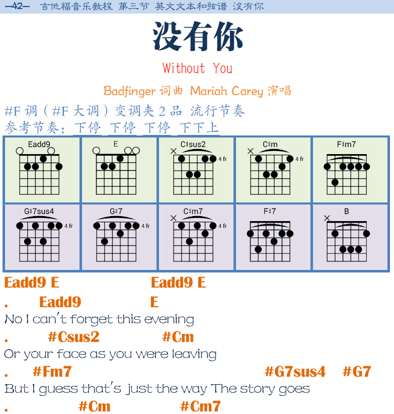 民谣吉他弹唱谱集 第42页  没有你  Without_You  永不老去  Never_Grow_Old  [左上]