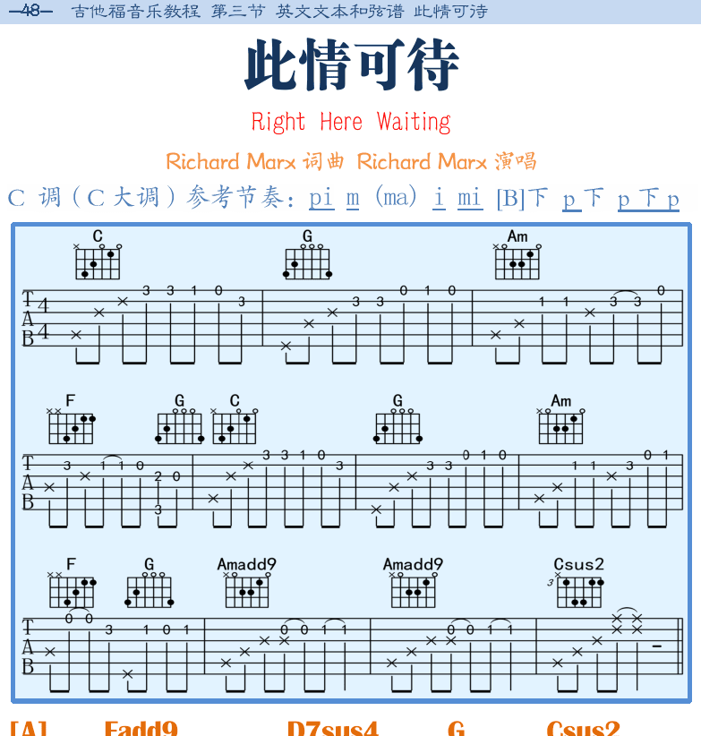 民谣吉他弹唱谱集 第48页  此情可待  Right_Here_Waiting  [左上]