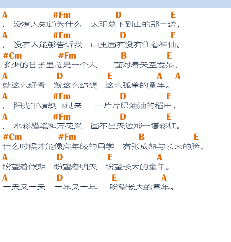 民谣吉他弹唱谱集 第16页  童年  [右上]