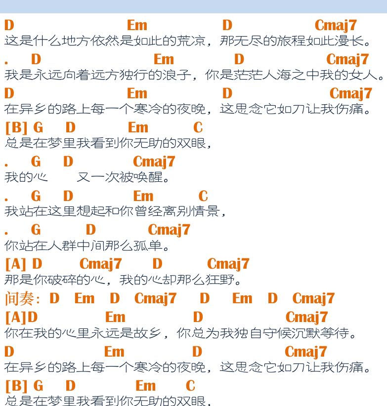 民谣吉他弹唱谱集 第17页  故乡  [右上]