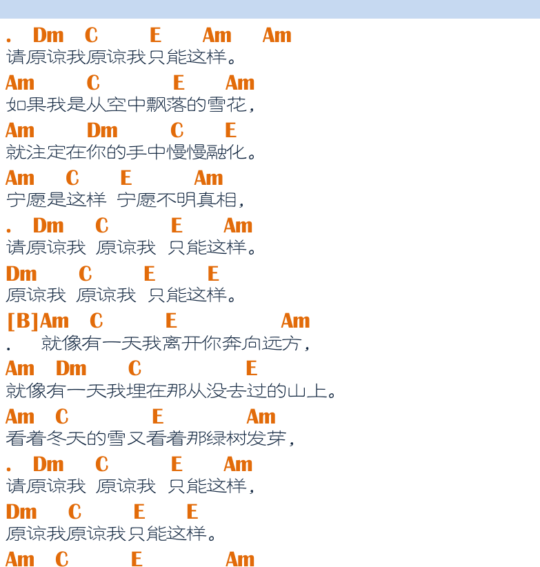 民谣吉他弹唱谱集 第24页  请原谅我  [右上]