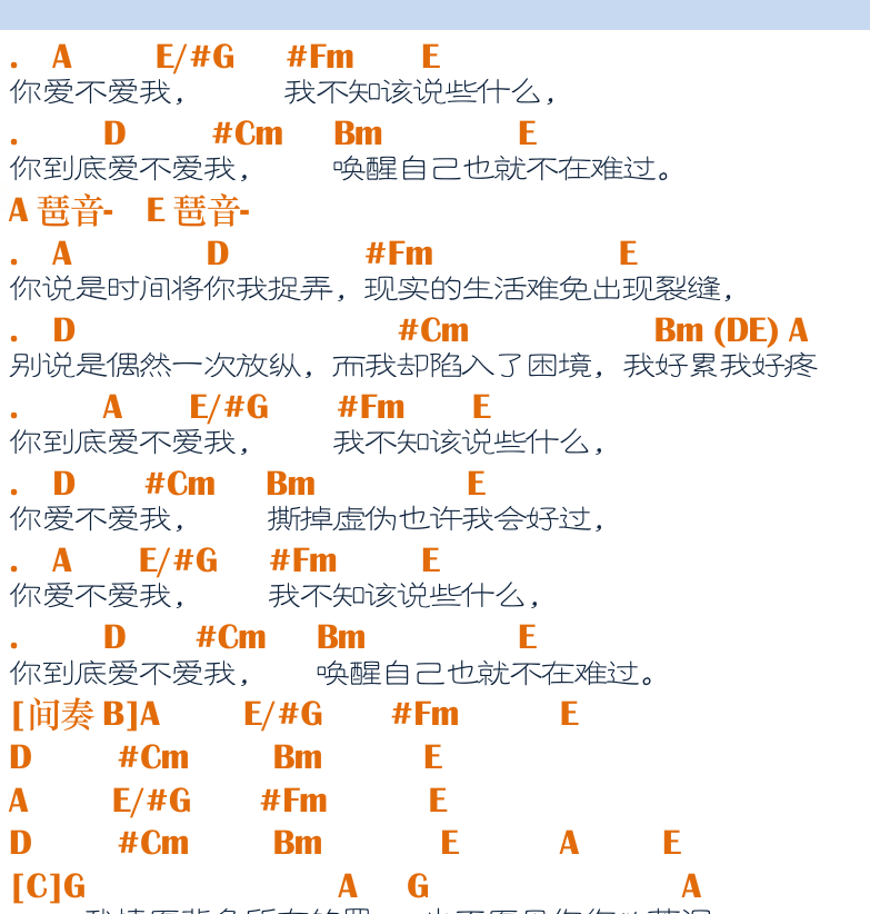 民谣吉他弹唱谱集 第28页  爱不爱我  [右上]