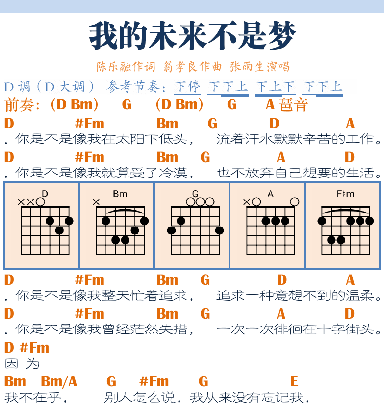 民谣吉他弹唱谱集 第34页  每一夜每一天  Every_Night_Every_Day  我的未来不是梦  [右上]