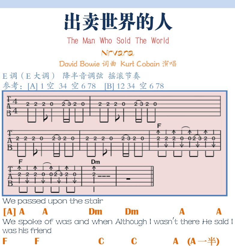 民谣吉他弹唱谱集 第51页  因为我爱你  Because_I_love_you  出卖世界的人  The_Man_Who_Sold_The_World  [右上]