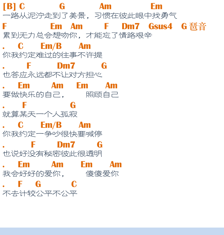 民谣吉他弹唱谱集 第14页  第二节_中文文本和弦谱  约定  童话  [左下]