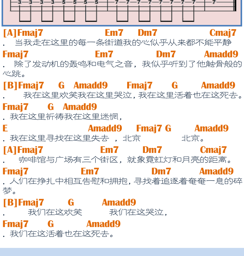 民谣吉他弹唱谱集 第25页  北京北京  [左下]