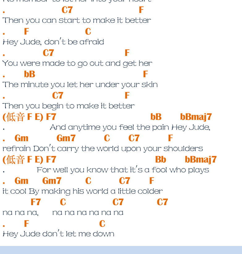 民谣吉他弹唱谱集 第40页  嘿朱迪  Hey_Jude  [左下]
