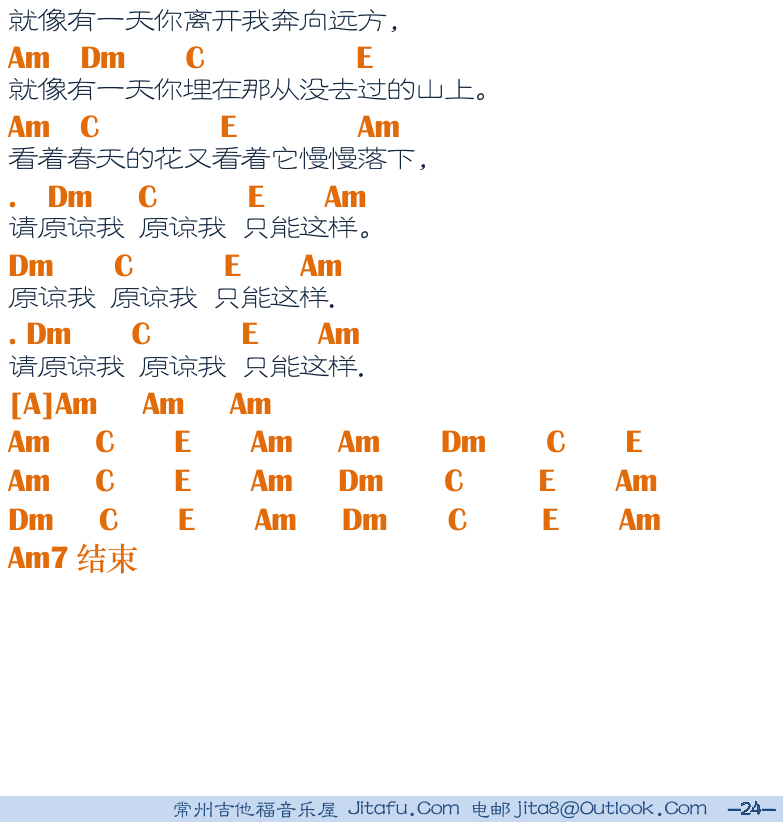 民谣吉他弹唱谱集 第24页  请原谅我  [右下]