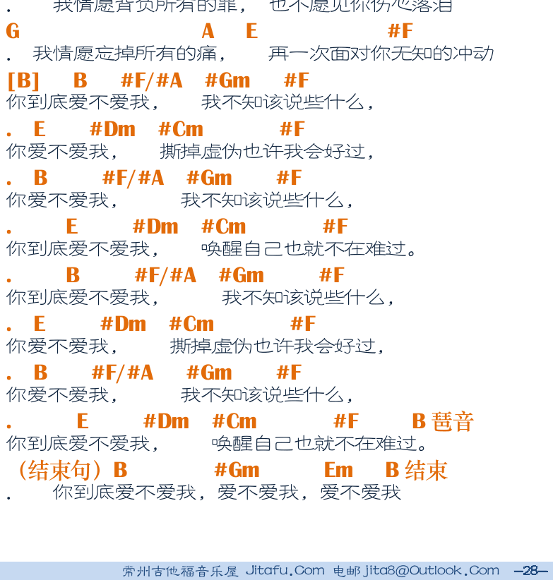 民谣吉他弹唱谱集 第28页  爱不爱我  [右下]