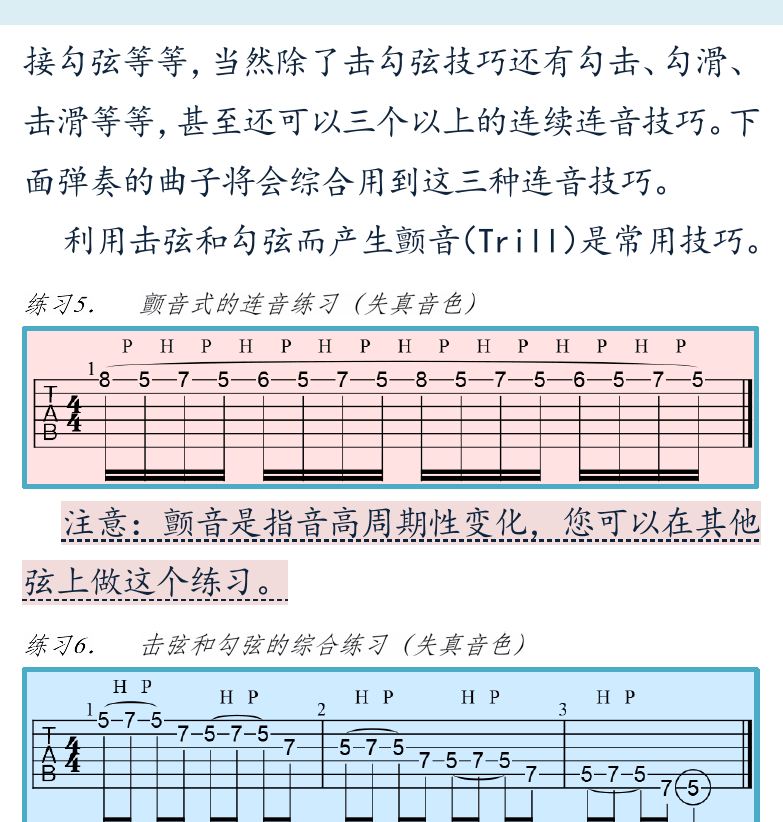 摇滚电吉他初级教程 第46页  滑音奏法  击勾连音  特殊滑音  [右上]