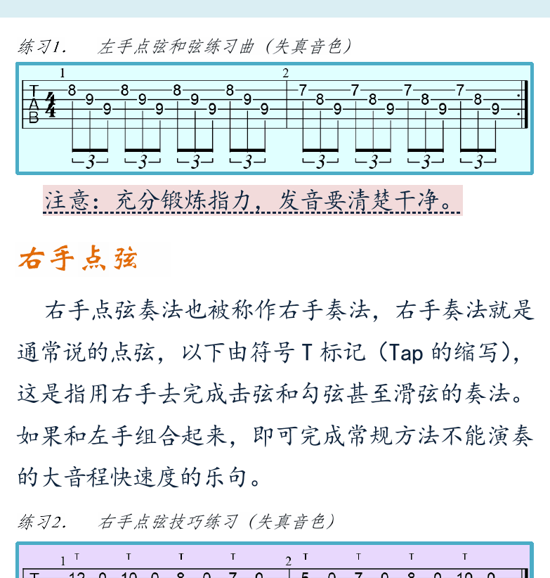 摇滚电吉他初级教程 第50页  第三节_点弦奏法  超越指板  左手点弦  右手点弦  [右上]