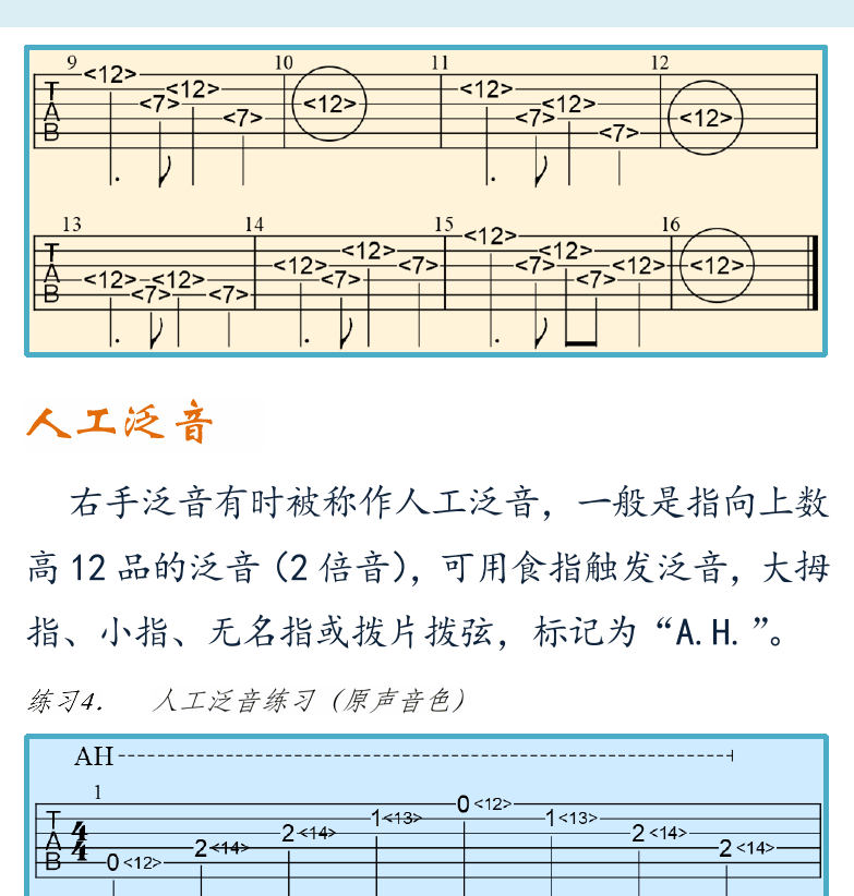 摇滚电吉他初级教程 第53页  沧海一声笑  人工泛音  拨片泛音  [右上]