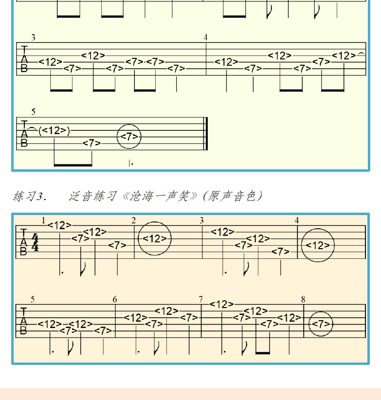摇滚电吉他初级教程 第53页  沧海一声笑  人工泛音  拨片泛音  [左下]