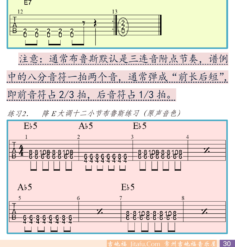 摇滚电吉他初级教程 第30页  第五节_布鲁斯音乐  布鲁斯起源  十二小节曲式  [右下]