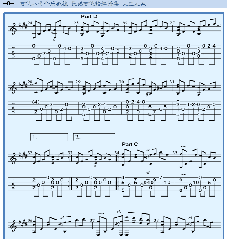 民谣吉他指弹谱集 第8页  天空之城  [左上]